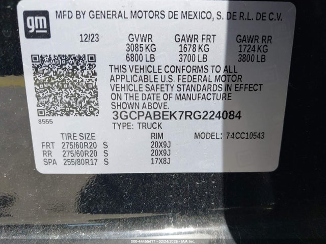 Aukcja sprzedaży 2024 Chevrolet Silverado 1500 2wd  Short Bed Custom, vin: 3GCPABEK7RG224084, numer aukcji: 44455417