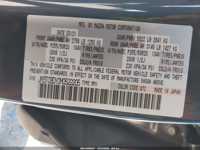 Продажа на аукционе авто 2021 Mazda Cx-9 Carbon Edition, vin: JM3TCBDY0M0522205, номер лота: 44455421