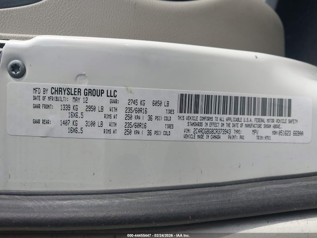 Aukcja sprzedaży 2012 Dodge Grand Caravan Se/avp, vin: 2C4RDGBG8CR373943, numer aukcji: 44455447