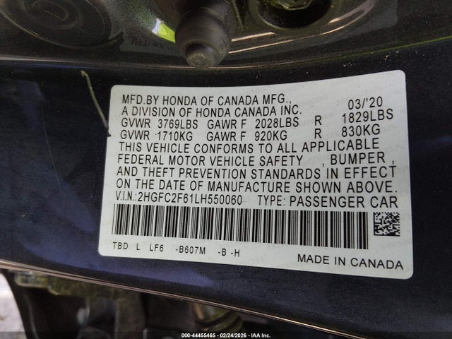 Honda Civic Lx 2020 2HGFC2F61LH550060 Image 9