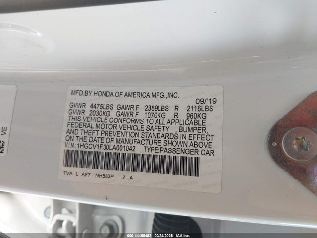 2020 Honda Accord Sport მანქანა იყიდება აუქციონზე, vin: 1HGCV1F30LA001042, აუქციონის ნომერი: 44455482