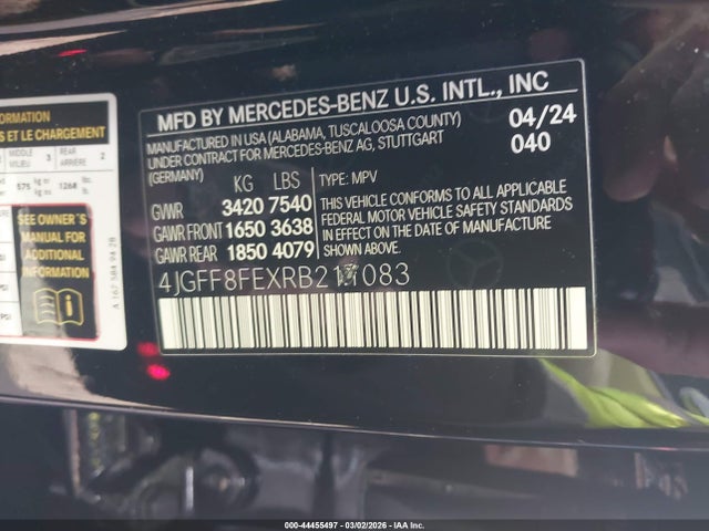 Продажа на аукционе авто 2024 Mercedes-benz Gls 580 4matic, vin: 4JGFF8FEXRB211083, номер лота: 44455497
