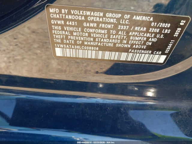 Aukcja sprzedaży 2020 Volkswagen Passat 2.0t Se, vin: 1VWSA7A36LC008806, numer aukcji: 44455510
