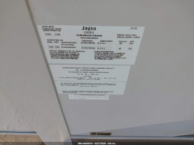 Продаж на аукціоні авто 2017 Jayco Other, vin: 1UJBJ0BU5H1EB0058, номер лоту: 44455516