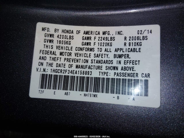 1HGCR2F34EA158893 Honda ACCORD LX