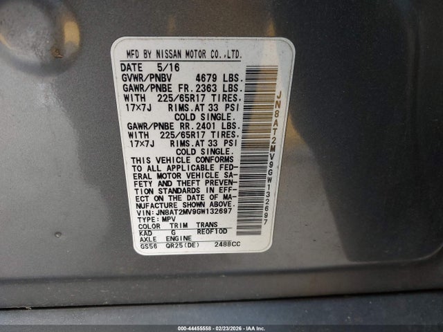 JN8AT2MV9GW132697 Nissan ROGUE SV