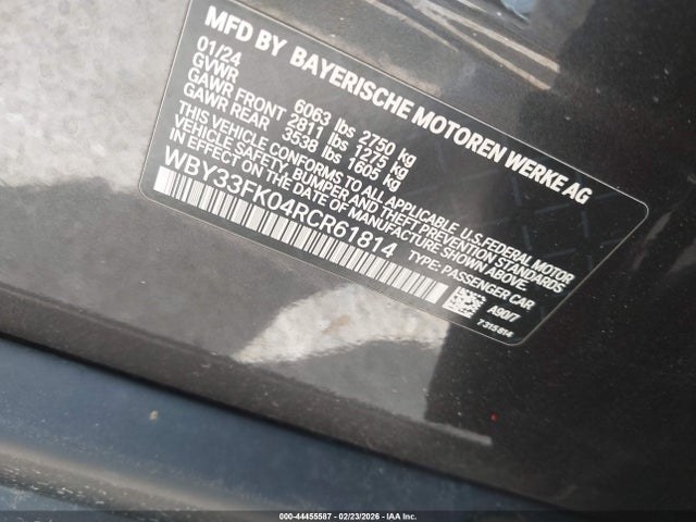 44455587 :رقم المزاد ، WBY33FK04RCR61814 vin ، 2024 Bmw I5 Edrive40 مزاد بيع
