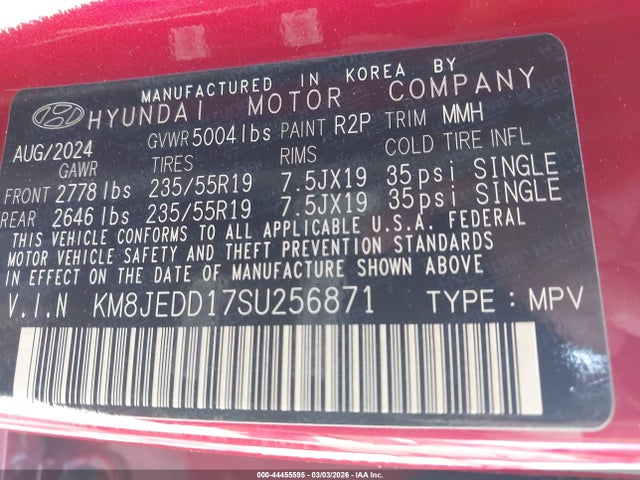 Продаж на аукціоні авто 2025 Hyundai Tucson Hybrid Limited, vin: KM8JEDD17SU256871, номер лоту: 44455595