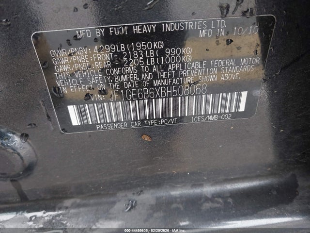 Aukcja sprzedaży 2011 Subaru Impreza 2.5i Premium, vin: JF1GE6B6XBH508068, numer aukcji: 44455605