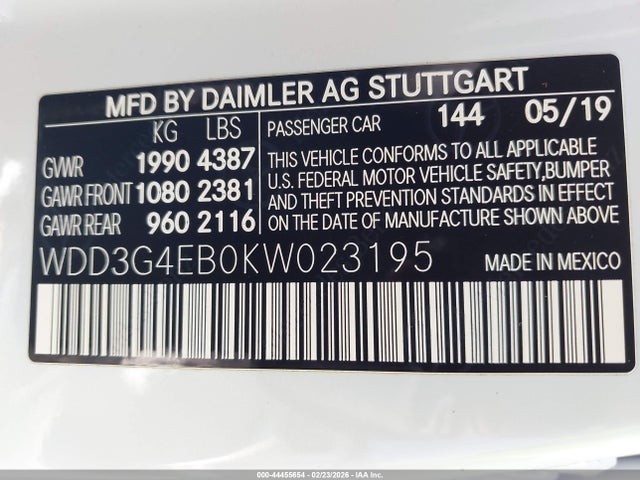 WDD3G4EB0KW023195 Mercedes-Benz A 220
