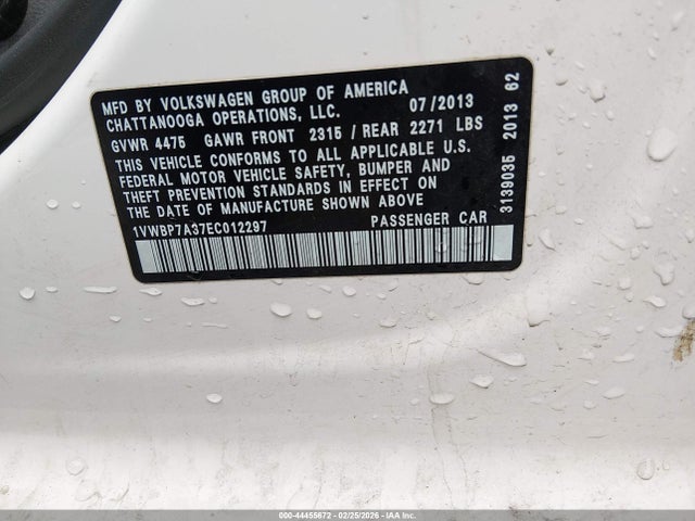 1VWBP7A37EC012297 Volkswagen Passat 2.5l Se