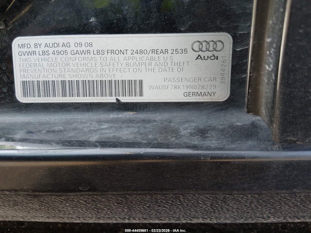Aukcja sprzedaży 2009 Audi A4 2.0t Premium, vin: WAUSF78K19N028229, numer aukcji: 44455681