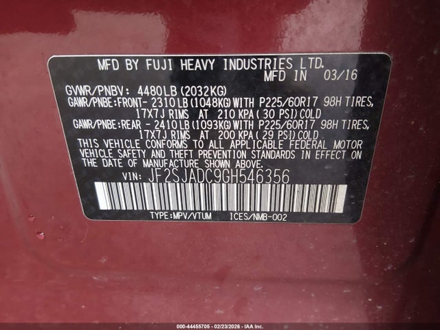 Subaru Forester 2.5i Premium 2016 JF2SJADC9GH546356 Image 9