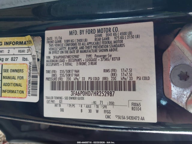 Ford FUSION SE 2017 3FA6P0HD7HR252987 Image 9