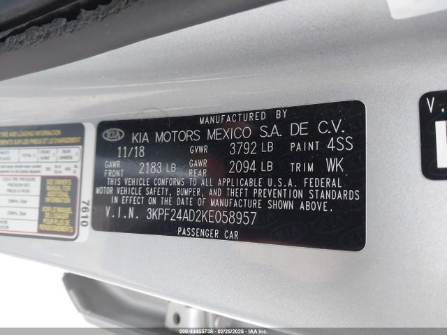 Продаж на аукціоні авто 2019 Kia Forte Lxs, vin: 3KPF24AD2KE058957, номер лоту: 44455738