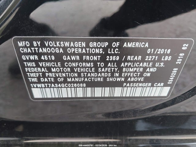 Продажа на аукционе авто 2016 Volkswagen Passat 1.8t Se, vin: 1VWBT7A34GC026088, номер лота: 44455761