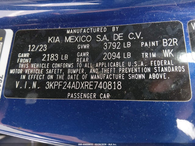 Продажа на аукционе авто 2024 Kia Forte Lxs, vin: 3KPF24ADXRE740818, номер лота: 44455833