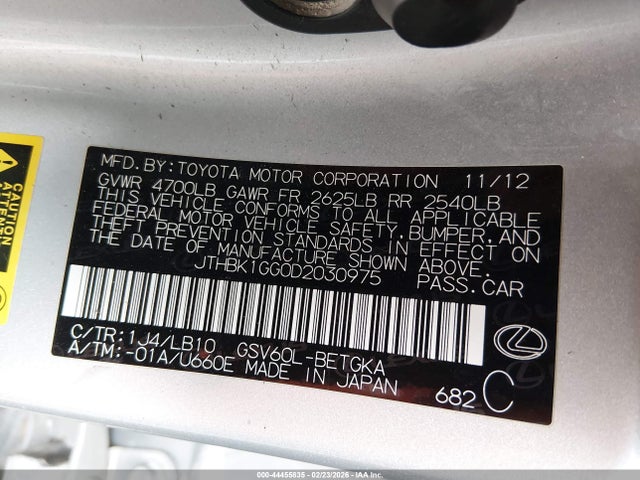 Продажа на аукционе авто 2013 Lexus Es 350, vin: JTHBK1GG0D2030975, номер лота: 44455835