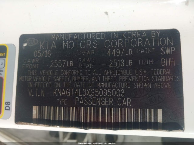 KNAGT4L3XG5095003 KIA Optima Lx