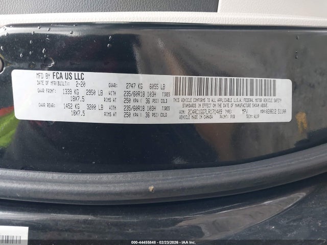 Продажа на аукционе авто 2020 Chrysler Pacifica Limited, vin: 2C4RC1GG7LR171409, номер лота: 44455848