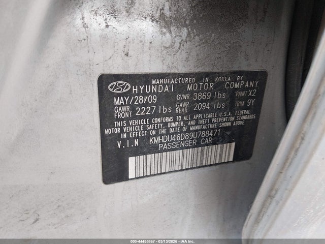 Aukcja sprzedaży 2009 Hyundai Elantra Gls, vin: KMHDU46D89U788471, numer aukcji: 44455867