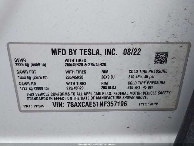 2022 TESLA MODEL X 7SAXCAE51NF357196 Photo 8
