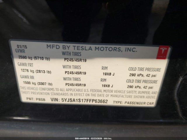 2015 TESLA MODEL S 5YJSA1S17FFP63662 Photo 8