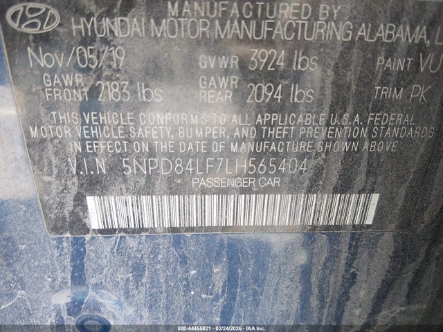 Продаж на аукціоні авто 2020 Hyundai Elantra Sel, vin: 5NPD84LF7LH565404, номер лоту: 44455921
