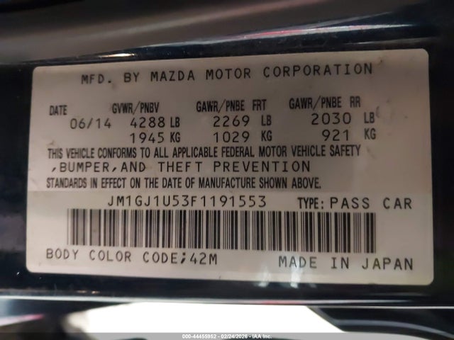 Aukcja sprzedaży 2015 Mazda Mazda6 I Sport, vin: JM1GJ1U53F1191553, numer aukcji: 44455952