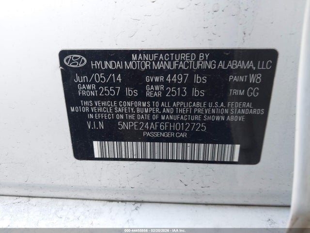 5NPE24AF6FH012725 Hyundai SONATA SE