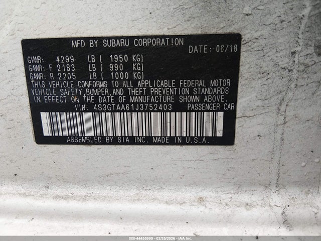 4S3GTAA61J3752403 Subaru Impreza 2.0i