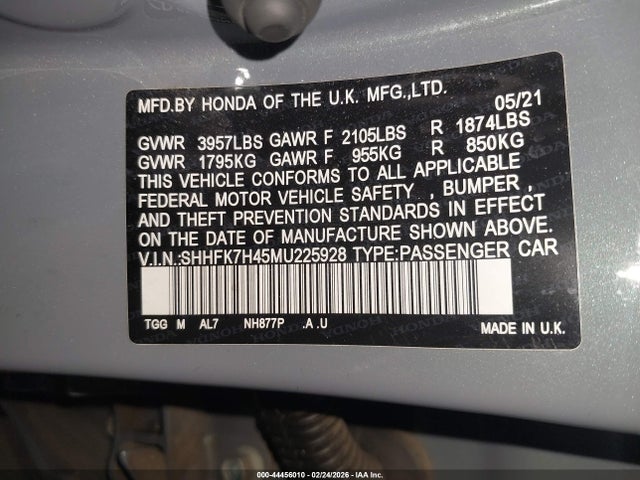 SHHFK7H45MU225928 Honda Civic Sport