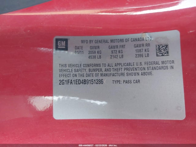 Продажа на аукционе авто 2011 Chevrolet Camaro 2ls, vin: 2G1FA1ED4B9151286, номер лота: 44456027