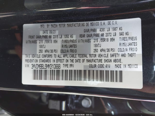 44456064 :رقم المزاد ، 3MVDMBBL6MM310888 vin ، 2021 Mazda Cx-30 Select مزاد بيع