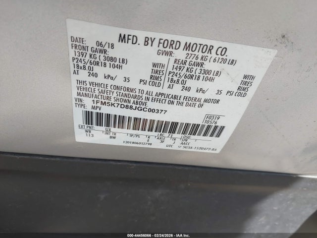 1FM5K7D88JGC00377 Ford EXPLORER XLT