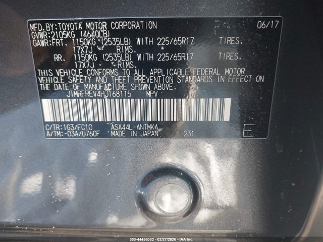 44456082 :رقم المزاد ، JTMRFREV4HJ168115 vin ، 2017 Toyota Rav4 Xle مزاد بيع