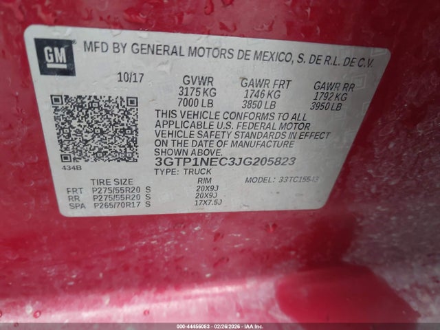 Продаж на аукціоні авто 2018 Gmc Sierra 1500 Slt, vin: 3GTP1NEC3JG205823, номер лоту: 44456083
