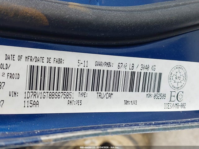 44456133 :رقم المزاد ، 1D7RV1GT8BS675851 vin ، 2011 Ram Ram 1500 Slt مزاد بيع