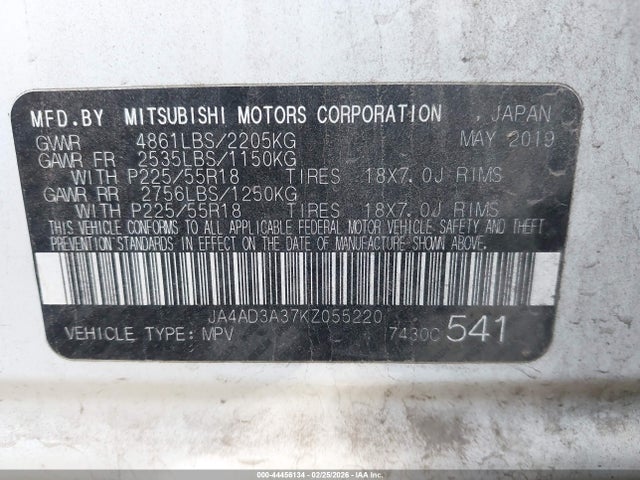 Продажа на аукционе авто 2019 Mitsubishi Outlander Se, vin: JA4AD3A37KZ055220, номер лота: 44456134