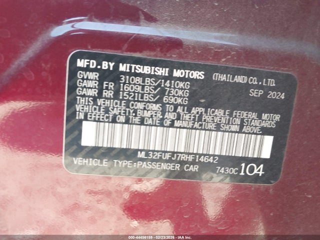 Продаж на аукціоні авто 2024 Mitsubishi Mirage G4 Black Edition/es/le, vin: ML32FUFJ7RHF14642, номер лоту: 44456159