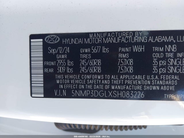 2025 Hyundai Santa Fe Xrt მანქანა იყიდება აუქციონზე, vin: 5NMP3DGLXSH083226, აუქციონის ნომერი: 44456165