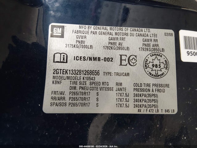 Aukcja sprzedaży 2008 Gmc Sierra 1500 Sle1/sle2/slt/work Truck, vin: 2GTEK133281268656, numer aukcji: 44456195