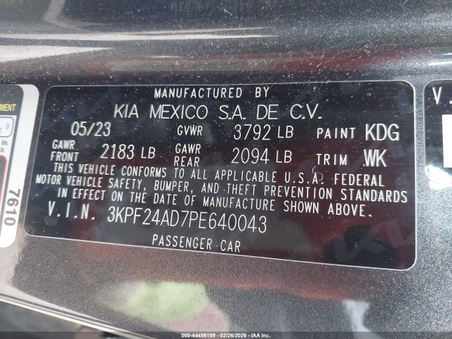 Продажа на аукционе авто 2023 Kia Forte Lxs, vin: 3KPF24AD7PE640043, номер лота: 44456199