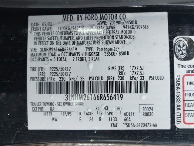 2006 LINCOLN ZEPHYR 3LNHM26166R656419 Photo 8