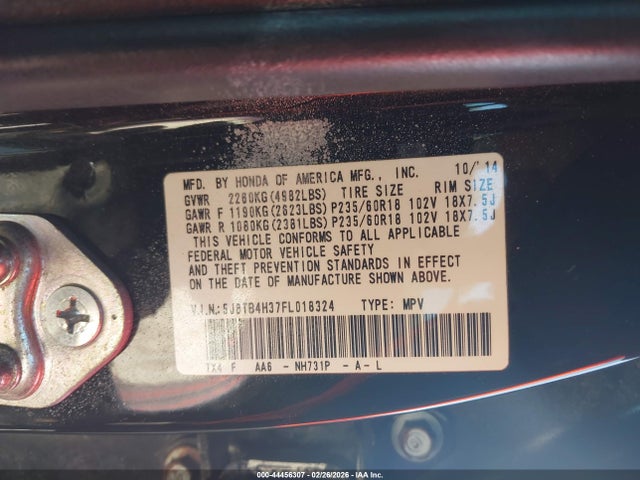 44456307 :رقم المزاد ، 5J8TB4H37FL018324 vin ، 2015 Acura Rdx مزاد بيع