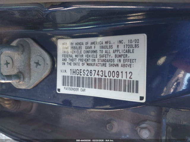 2003 HONDA CIVIC 1HGES26743L009112 Photo 8