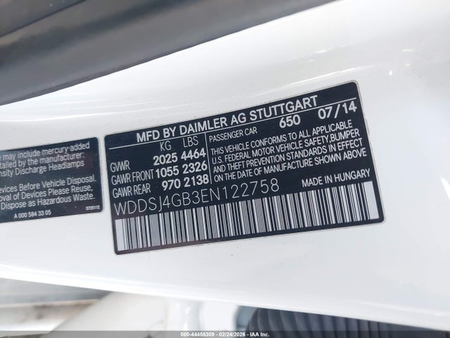 44456309 :رقم المزاد ، WDDSJ4GB3EN122758 vin ، 2014 Mercedes-benz Cla 250 4matic مزاد بيع