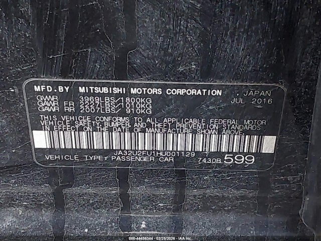 Продаж на аукціоні авто 2017 Mitsubishi Lancer Es/le, vin: JA32U2FU1HU001129, номер лоту: 44456344