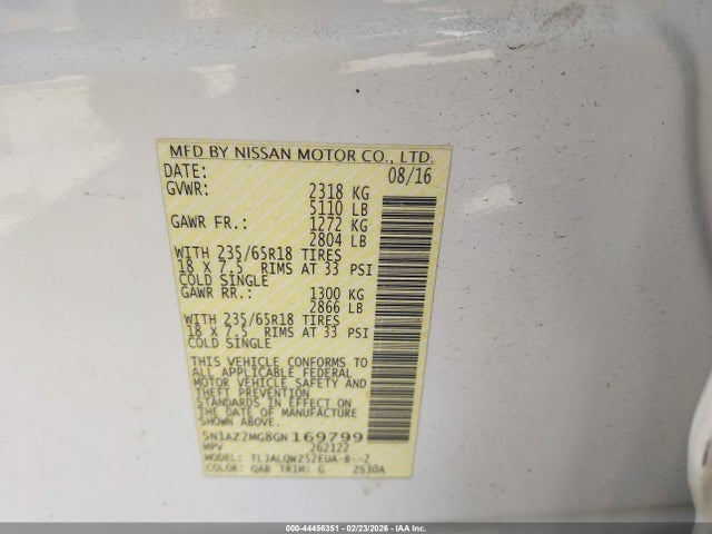 5N1AZ2MG8GN169799 Nissan MURANO SV