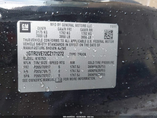 Продаж на аукціоні авто 2012 Gmc Sierra 1500 Sle, vin: 1GTR2VE72CZ171272, номер лоту: 44456352